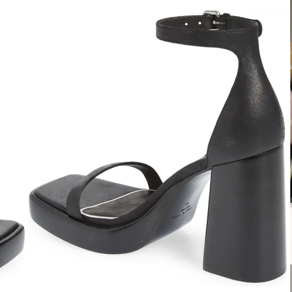 rag & bone Platform Sandals Womens 38 Black Suede Block Heel Square Toe Buckle - Picture 10 of 12